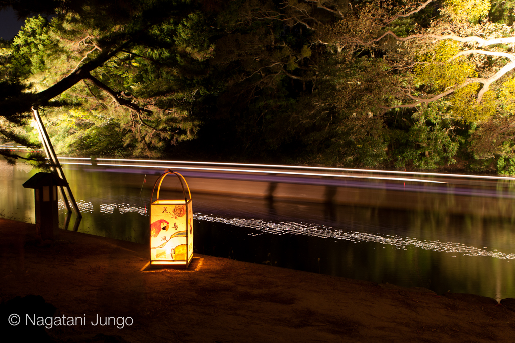 松江水燈路の行燈と光の軌跡
